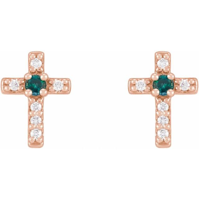 Round Natural Alexandrite & .03 CTW Natural Diamond Cross Earrings