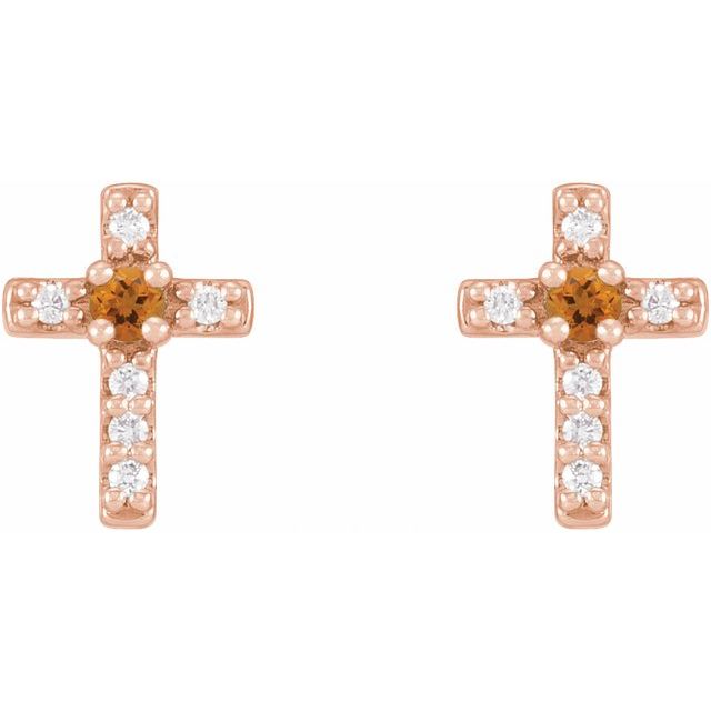 Round Natural Citrine & .03 CTW Natural Diamond Cross Earrings