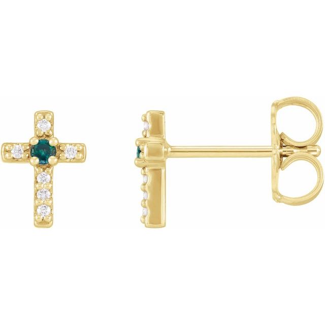 Round Natural Alexandrite & .03 CTW Natural Diamond Cross Earrings