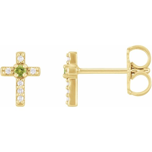 Round Natural Peridot & .03 CTW Natural Diamond Cross Earrings