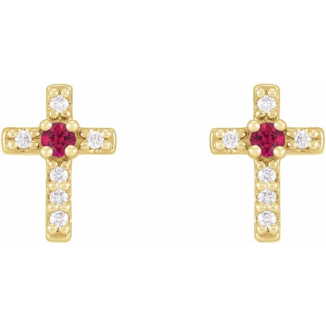 Round Natural Ruby & .03 CTW Natural Diamond Cross Earrings