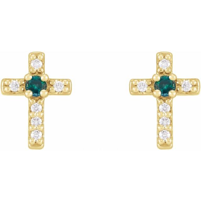 Round Natural Alexandrite & .03 CTW Natural Diamond Cross Earrings