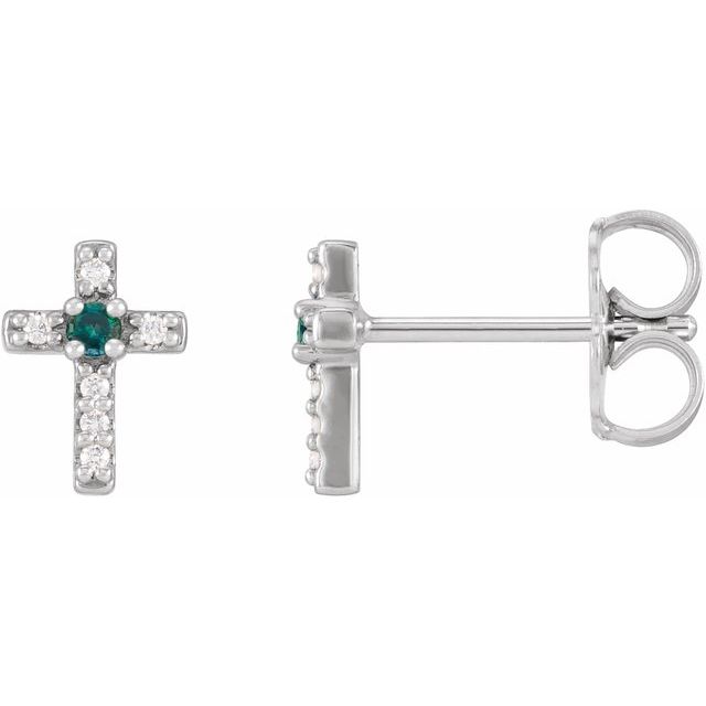 Round Natural Alexandrite & .03 CTW Natural Diamond Cross Earrings