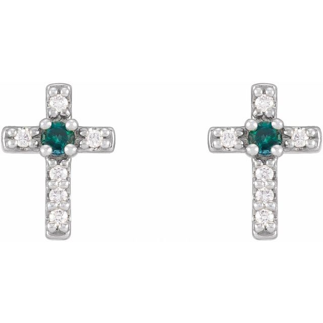 Round Natural Alexandrite & .03 CTW Natural Diamond Cross Earrings