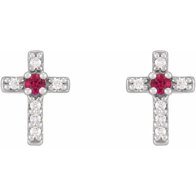 Round Natural Ruby & .03 CTW Natural Diamond Cross Earrings