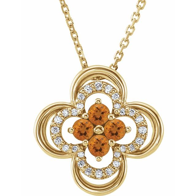 Round Natural Citrine & .08 CTW Natural Diamond Clover Necklace