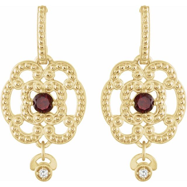 Round Natural Mozambique Garnet & .03 CTW Natural Diamond Earrings