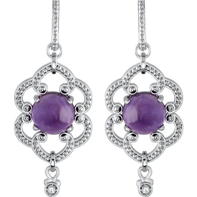 Round Natural Amethyst & .03 CTW Natural Diamond Granulated Earrings