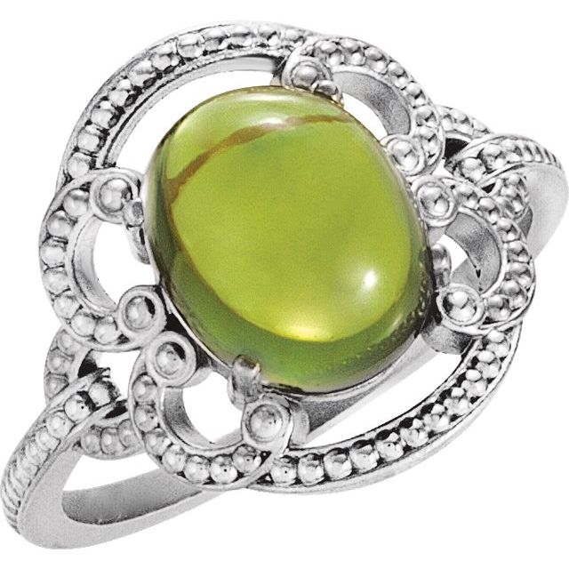 Oval Natural Peridot Cabochon Ring