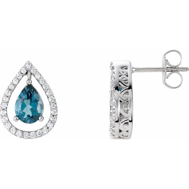 Pear Natural London Blue Topaz & 1/3 CTW Natural Diamond Halo-Style Earrings