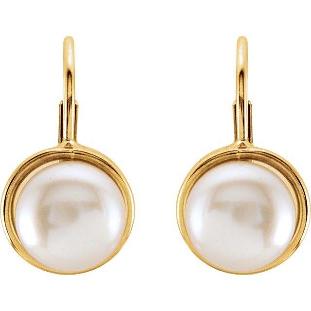 Cultured White Freshwater Pearl Lever Back Earrings