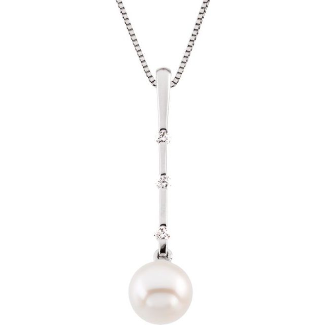 Cultured White Freshwater Pearl & 1/10 CTW Natural Diamond Necklace