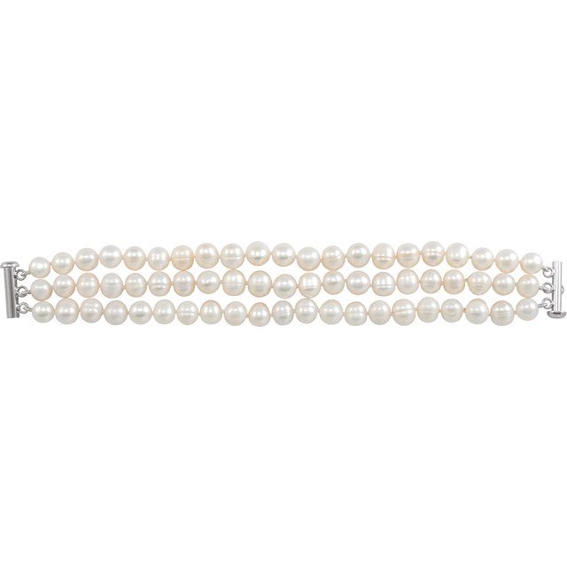 Cultured White Freshwater Pearl Triple Strand 7 1/4" Bracelet