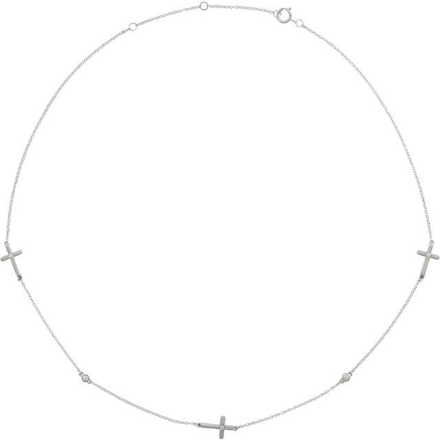 Round 1/10 CTW Natural Diamond 5-Station Cross 16-18” Necklace