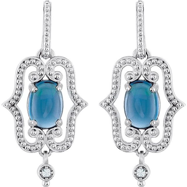 Oval Natural Swiss Blue Topaz & .03 CTW Natural Diamond Earrings