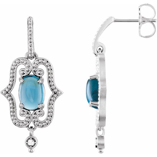 Oval Natural Swiss Blue Topaz & .03 CTW Natural Diamond Earrings