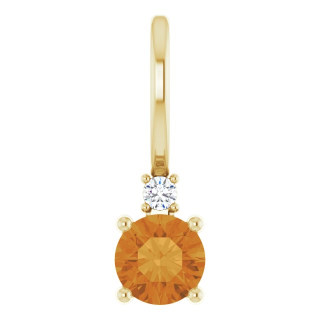 Round Natural Citrine & .015 CT Natural Diamond Charm/Pendant