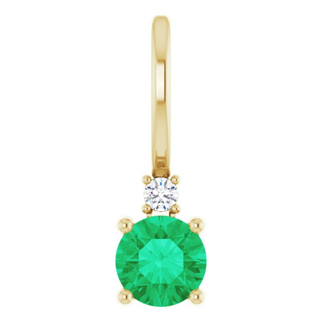 Round Lab-Grown Emerald & .015 CT Natural Diamond Charm/Pendant