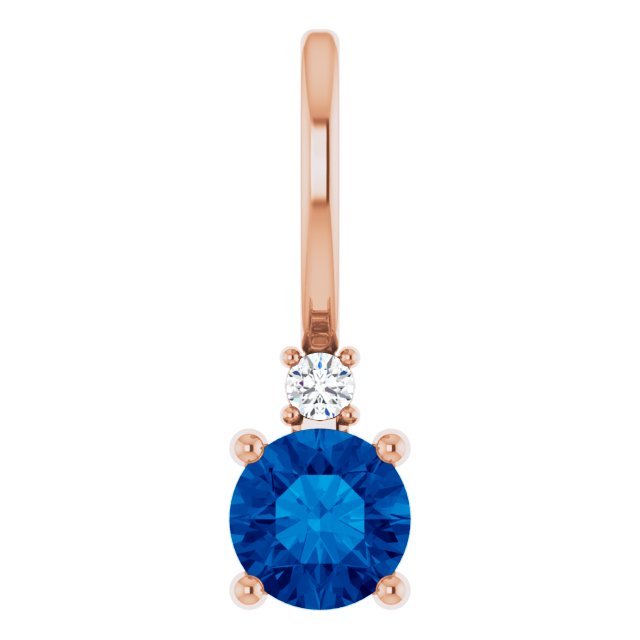 Round Natural Blue Sapphire & .015 CT Natural Diamond Charm/Pendant
