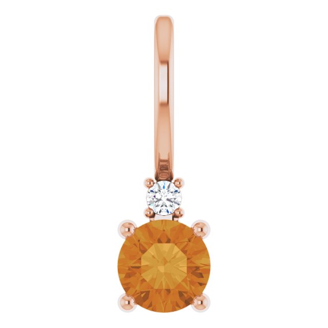 Round Natural Citrine & .015 CT Natural Diamond Charm/Pendant