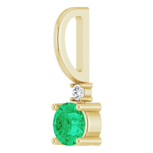 Round Lab-Grown Emerald & .015 CT Natural Diamond Charm/Pendant
