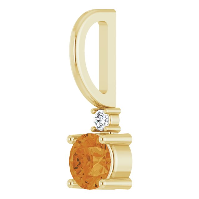 Round Natural Citrine & .015 CT Natural Diamond Charm/Pendant