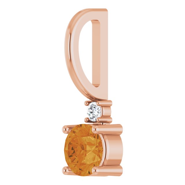 Round Natural Citrine & .015 CT Natural Diamond Charm/Pendant