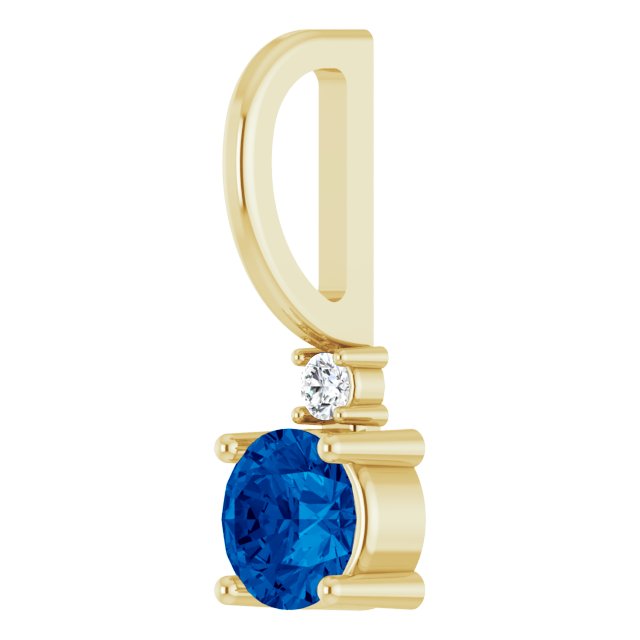 Round Natural Blue Sapphire & .015 CT Natural Diamond Charm/Pendant