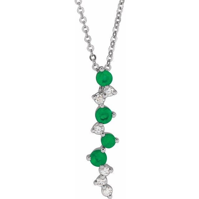 Round Natural Emerald & 1/10 CTW Natural Diamond Scattered Bar Necklace