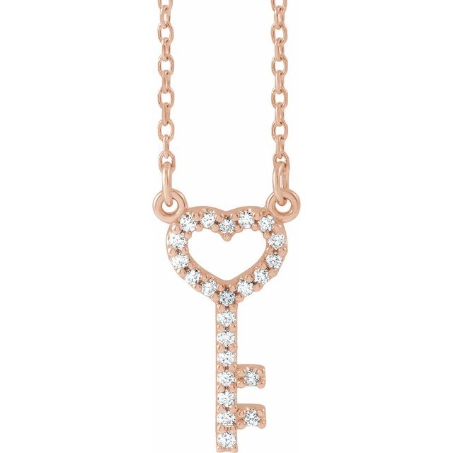 Round .08 CTW Natural Diamond Heart Key 16 1/2" Necklace