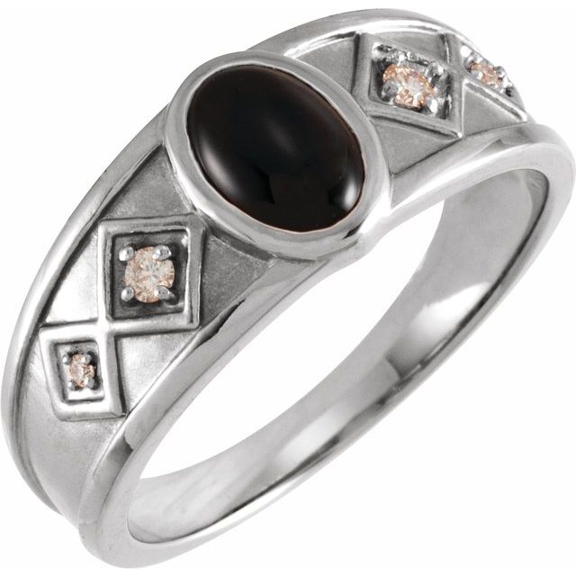 Oval Natural Black Onyx & .05 CTW Natural Diamond Ring