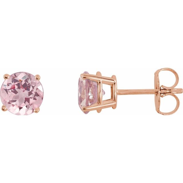 Round 5mm Natural Pink Morganite Stud Earrings