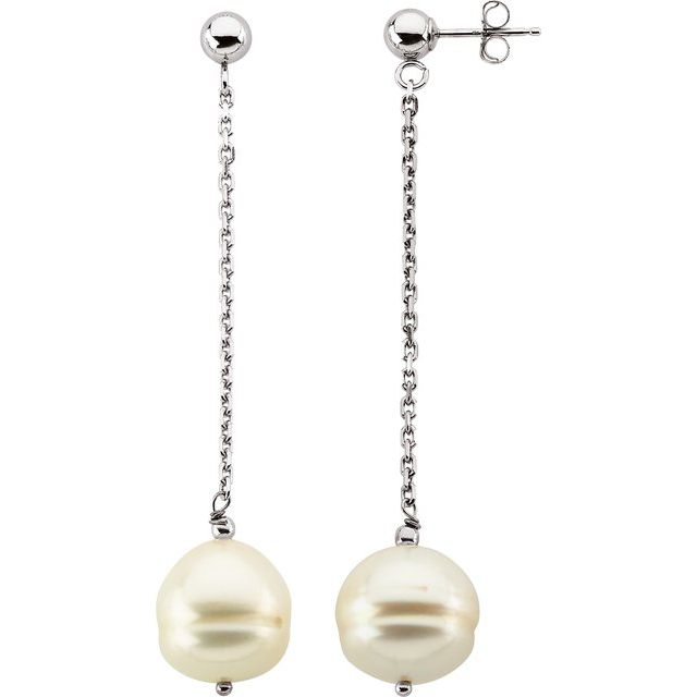 Cultured White Freshwater Pearl Chain Earrings
