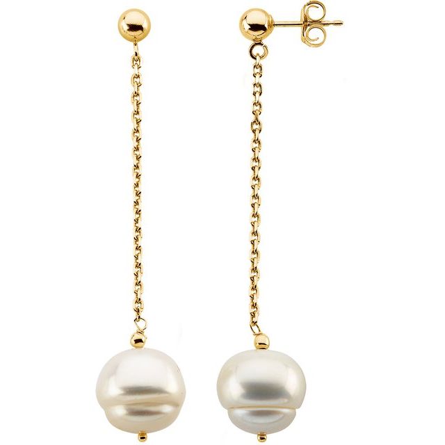 Cultured White Freshwater Pearl Chain Earrings