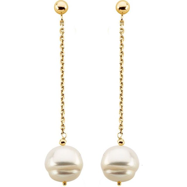 Cultured White Freshwater Pearl Chain Earrings