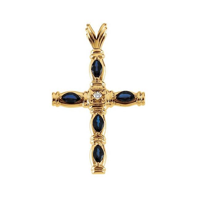Marquise Natural Sapphire & .03 CT Natural Diamond Cross Pendant