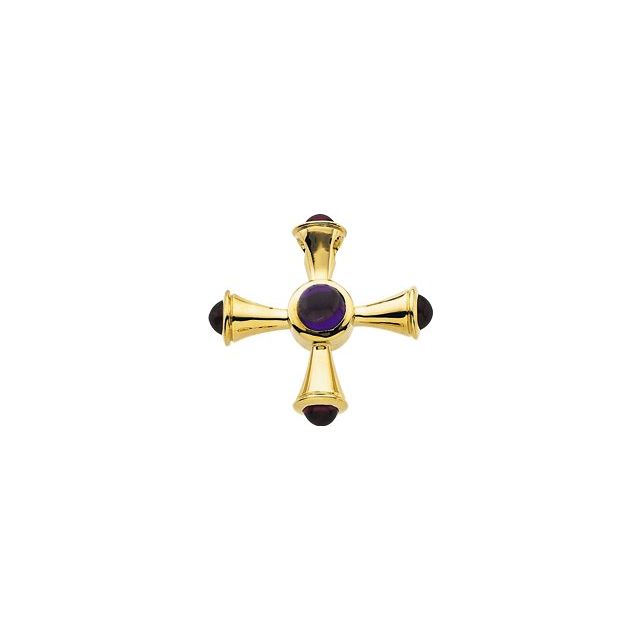Round Natural Amethyst & Natural Ruby Cross Pendant