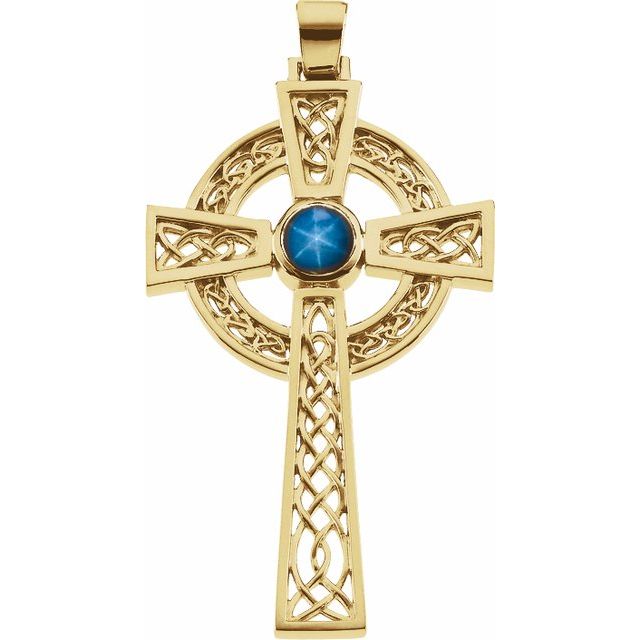 Round Natural Blue Star Sapphire Cross Pendant