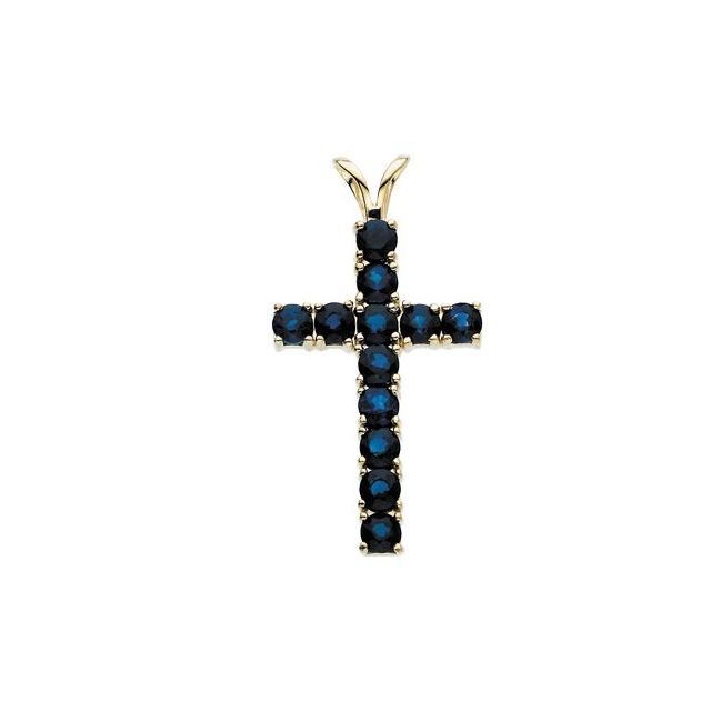 Round Natural Blue Sapphire Cross Pendant