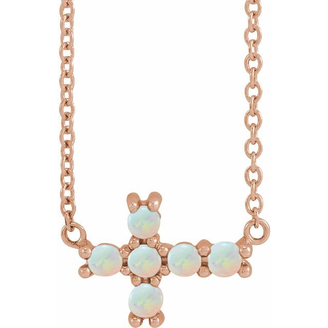 Round Natural White Opal Sideways Cross Necklace
