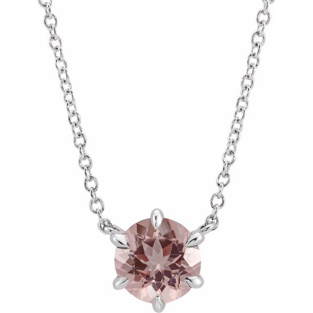 Round Natural Pink Morganite Solitaire Necklace