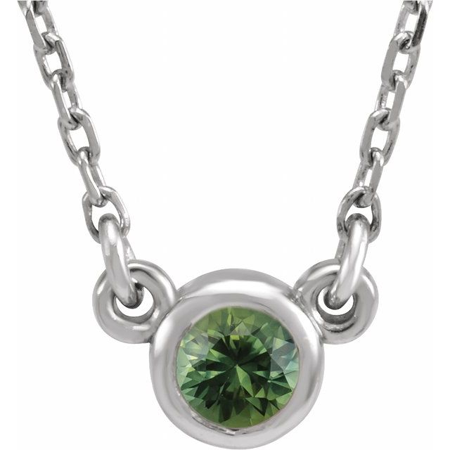 3mm Round Natural Green Sapphire Solitaire Necklace