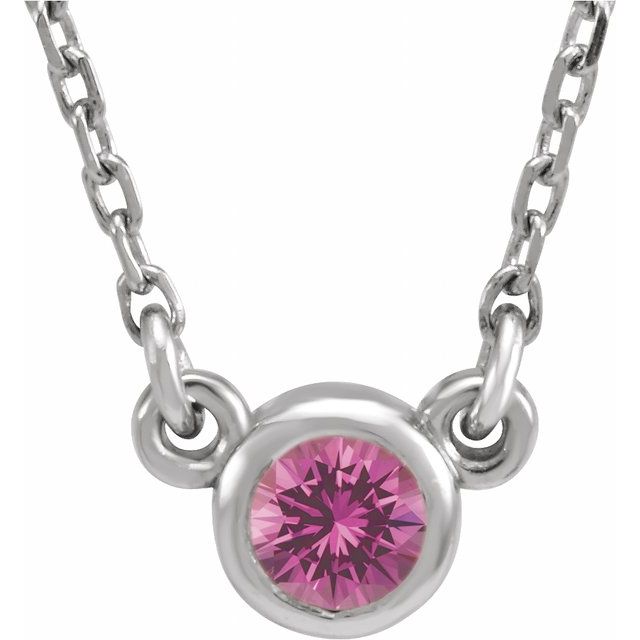 3mm Round Natural Pink Sapphire Solitaire Necklace