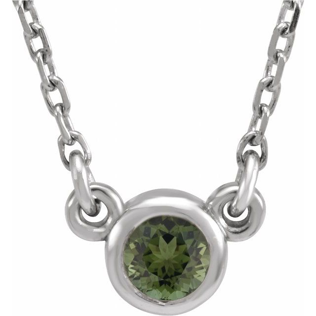 3mm Round Natural Green Tourmaline Solitaire Necklace