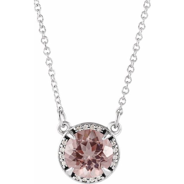 Round 6mm Natural Morganite & .04 CTW Natural Diamond Necklace