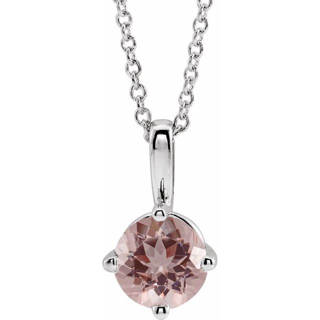 Round 5mm Natural Pink Morganite Solitaire Necklace
