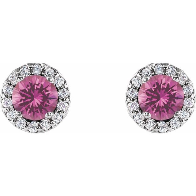 Round 4mm Natural Pink Sapphire & 1/10 CTW Natural Diamond Earrings