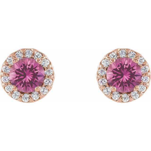 Round 4mm Natural Pink Sapphire & 1/10 CTW Natural Diamond Earrings