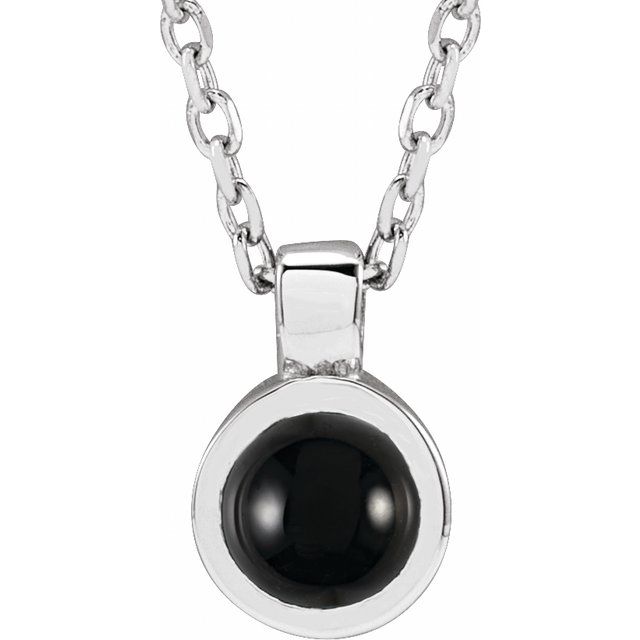 Round Natural Black Onyx Bezel-Set Necklace