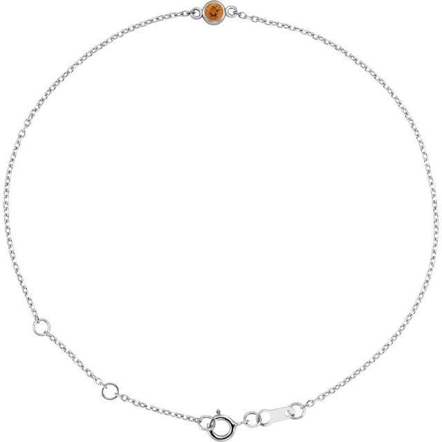 Round Natural Citrine Bezel-Set Solitaire 6 1/2-7 1/2" Bracelet